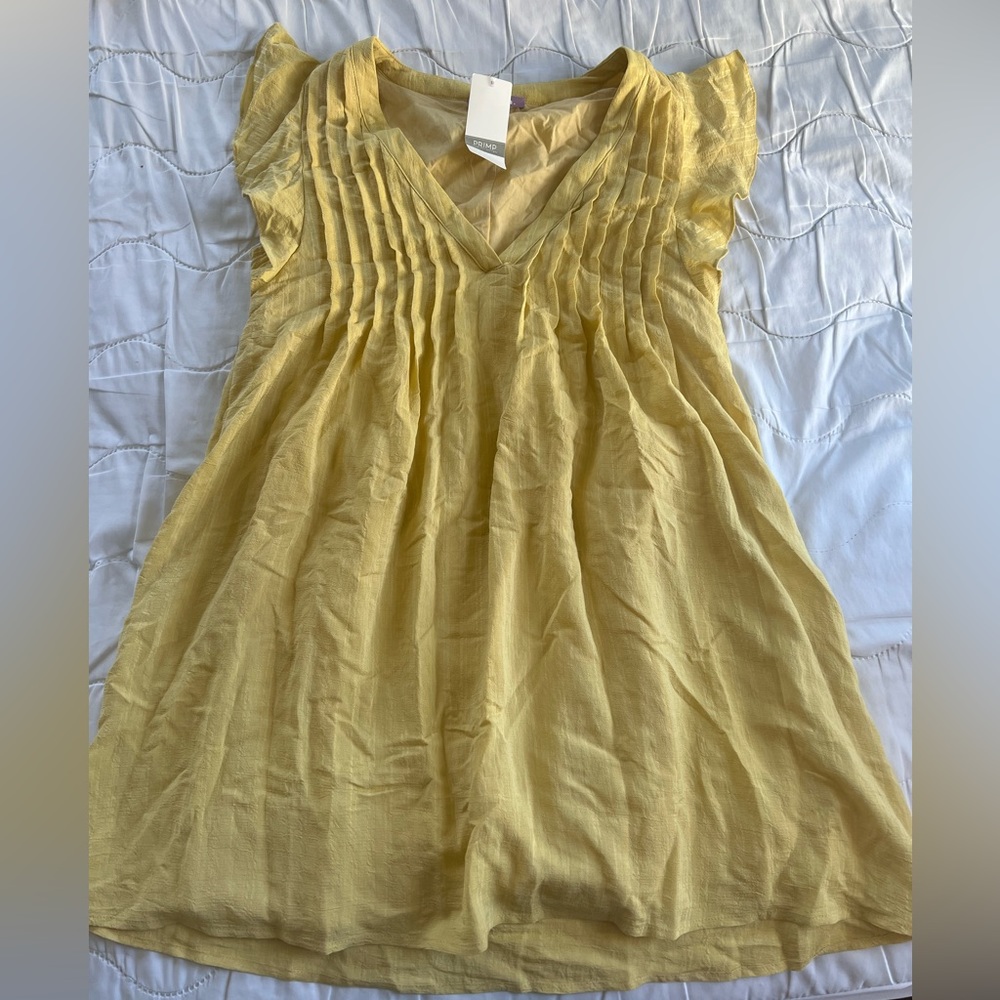 Primp boutique ruffle sleeve dress in lemon color - size small NWG